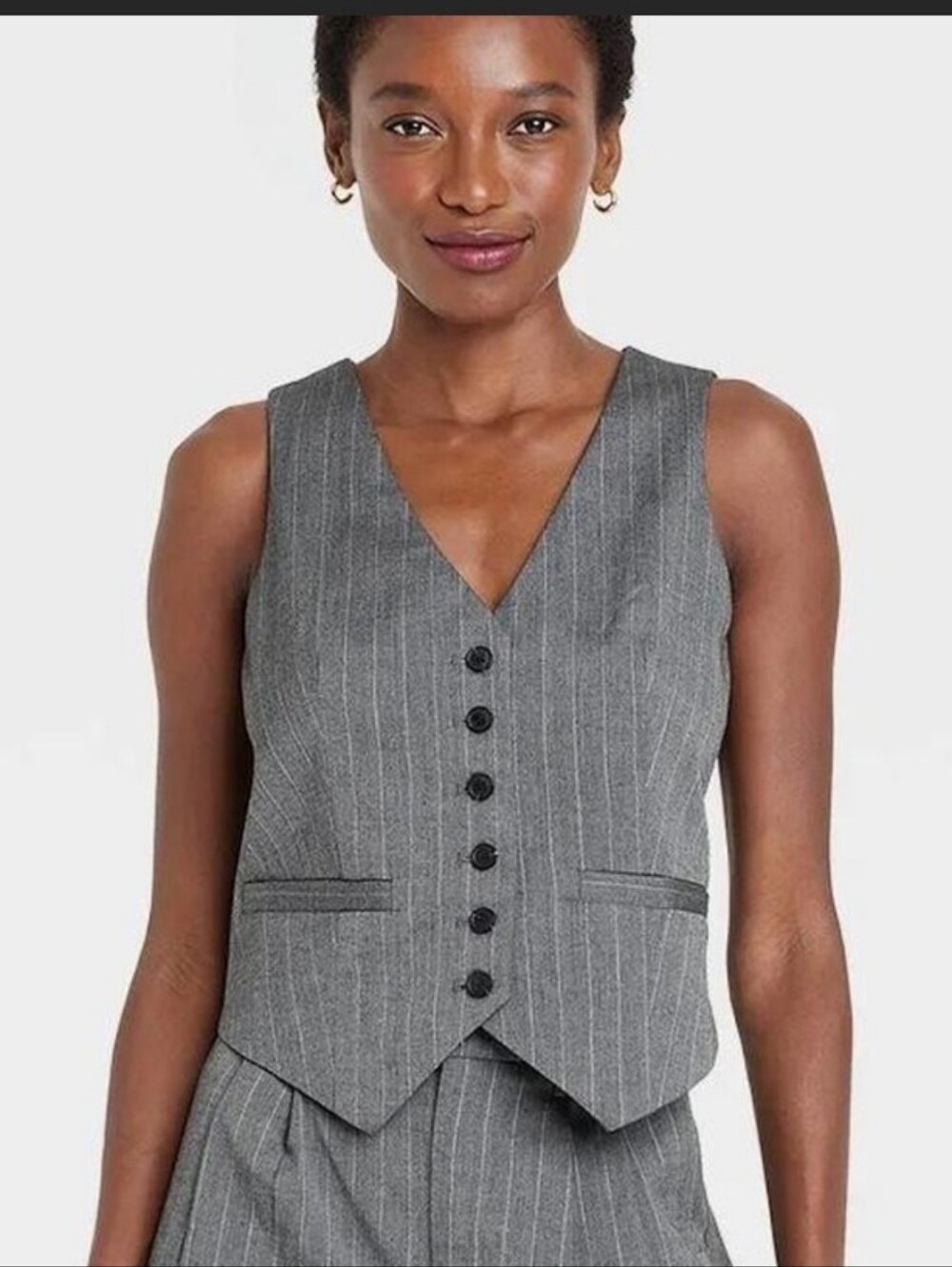 Women's Grey Pinstripe Suit Vest - A New Day - XXL